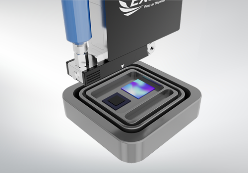 センサー部品封止における高精度ダム形成 JET 塗布